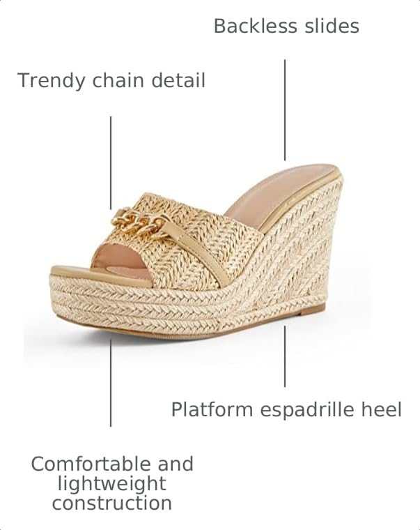 Image of Coutgo Women's Wedge Sandals Platform Espadrille Heel Chain Slip On Casual Summer Slides