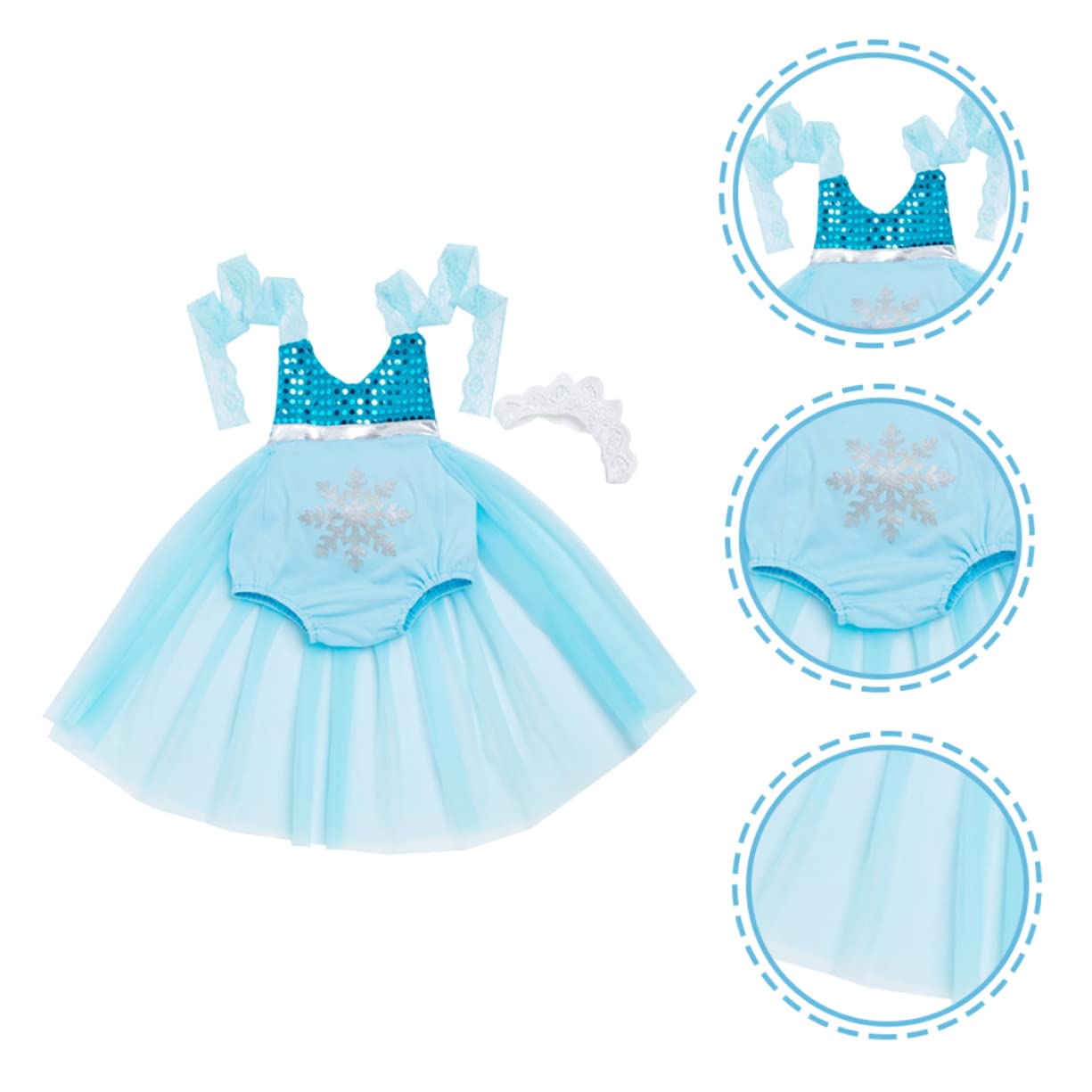 NOLITOY Girls Tutu Skirt Set with Suspenders Mermaid Lace Dress Headband Outfits Sky-Blue