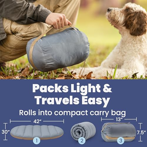 Image of Travel Dog Bed (42 inch x 30 inch) - Foldable & Packable for Travel, Road Trip, Camping - Lightweight, Water Resistant & Cozy Soft Padding - Compact, Portable & Machine Washable - Medium & Large Breeds: Grey