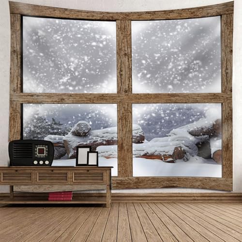 Tapisserie décoration murale 240x220cm paysage hiver flocons de neige pour chambre