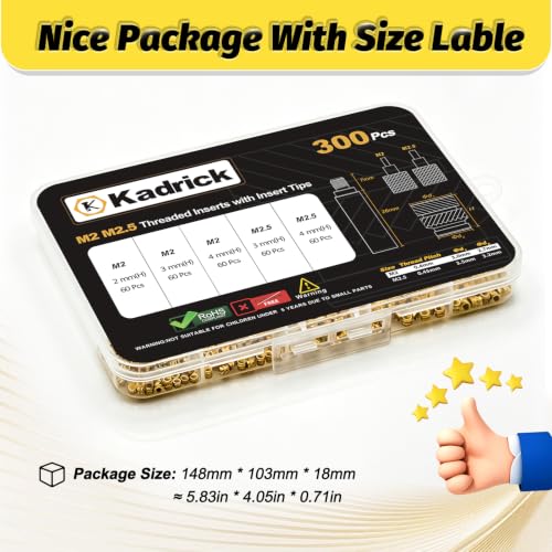 Image of KADRICK 300PCS M2 M2.5 Heat Set Inserts Kit,M2*3 /4 /5mm*3mm M2.5*3 /4mm*3.5mm