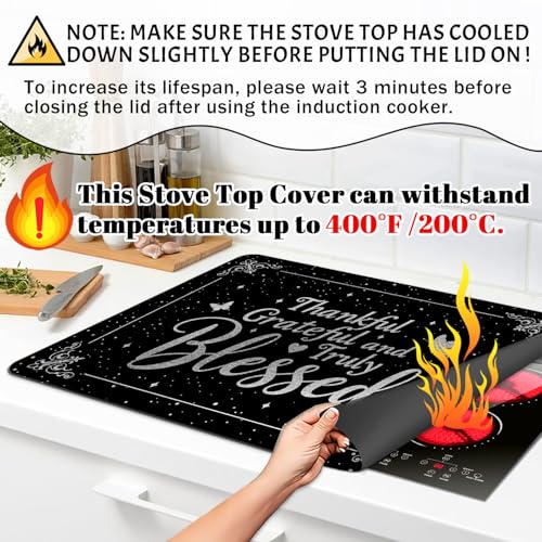 Image of Stove Top Cover for Electric Stove 28 inchx 20 inch, Thankful Grateful and Truly Blessed Heat Resistant Glass Top Stove Cover Protector, Glass Cooktop Covers, Kitchen Electric Flat Stove Top Covers