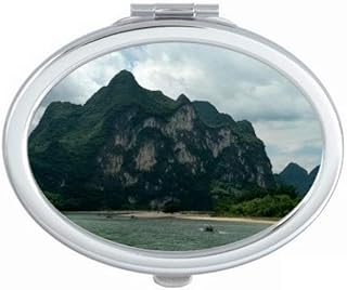 Mountains And Rivers Photography Mirror Oval Portable Hand Pocket Makeup