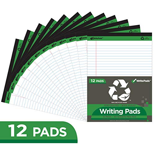 Kaisa Legal Pads Writing Pads Recycled Paper, 8.5"X11.75" Wide Ruled, 50 Sheets 8-1/2"X 11-3/4" Perforated Writed Pad, White Pack Of 12Pads, Ksu-5293 #TOP1
