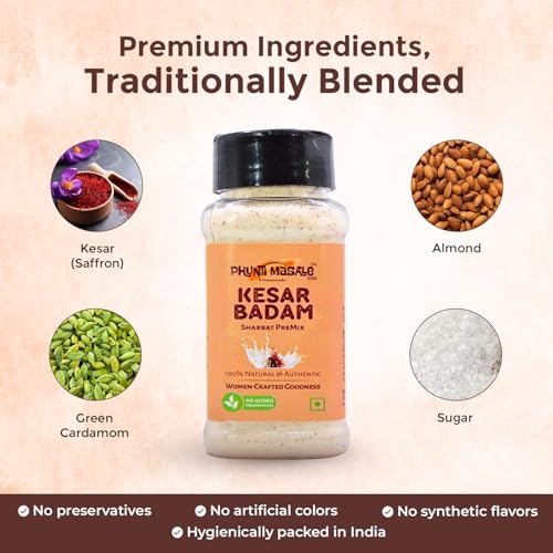 Image of Phunti Masale Kesar Badam Drink Mix | Badam Milk Powder with Almond & Saffron | Instant Milk Mix | 100g | Drink or Eat