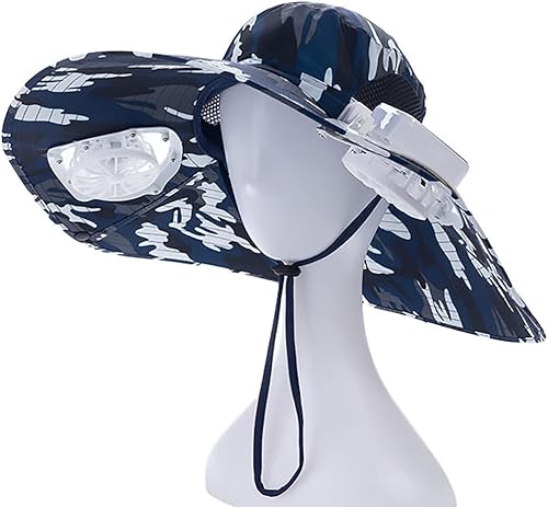 Sombrero de sol para hombre con 2 ventiladores, sombrero de cubo de ala ancha refrescante para verano, sombrero de playa, sombrero de jardín, fuente