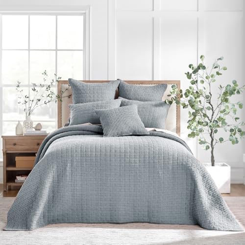 Levtex Home Mills Waffle King Bedspread Set (122x106in) with 2 Pillow Shams (36x20in) - Chambray - Cotton Waffle King Size Bedspread Set - Soft, Pre-Washed