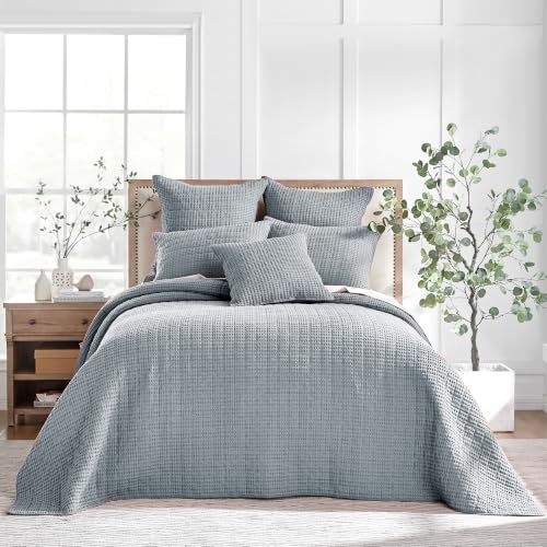 Image of Levtex Home Mills Waffle Full Bedspread Set (100x104in) with 2 Pillow Shams (26x20in) - Chambray - Cotton Waffle Full Size Bedspread Set - Lightweight, Soft, Pre-Washed