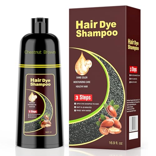 KAISASA Hair Dye Shampoo 3 in 1，Argan Herbal Hair Color Shampoo Covers Gray Hair for Women and Men (16.9 fl.oz Chestnut Brown)