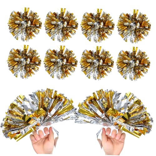 Pompons de cheerleading avec anneau confortable lot de 12 pièces métallisées