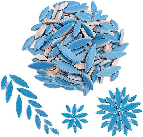 Youway Style SkyBlue Mosaic Tiles, 200g Ceramic Tiles for Crafts Bulk, Petal Shaped Mosaic Crafts Supplies for Spring Wall Art Decor,DIY Gift Ideas,Garden Table Decor