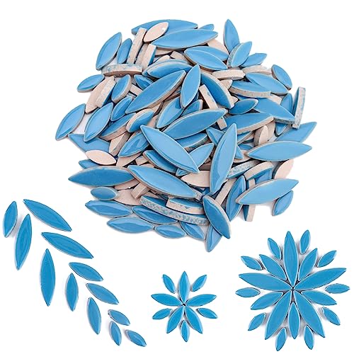 Youway Style Skyblue Mosaic Tiles, 200G Ceramic Tiles For Crafts Bulk, Petal Shaped Mosaic Crafts Supplies For Spring Wall Art Decor,Diy Gift Ideas,Garden Table Decor #TOP1