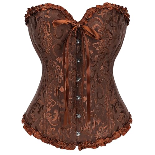 JasGood Damen Korsett Top Vollbrust Corsage Vintage Bustier Corset Gothic Schnürkorsett Bustier Overbust Dessous für Halloween Karneval...