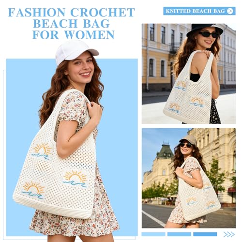 Bolso de playa de crochet tipo tote para mujer miniatura 2