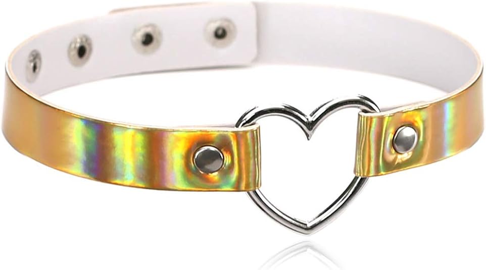 ETHOON Love Heart Adjustable Leather Choker Punk PU Necklace Goth Choker Soft Collar Chain for Women