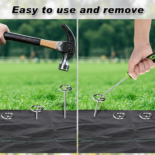 Image of FEED GARDEN Heavy Duty Landscape Fabric Pins 8 Gauge 60 Pack with Pick Hook, 6 Inch Galvanized Round Head Garden Stakes for Weed Barrier Fabric, Turf, Sod, Tent, Garden Edging & Hard Soil