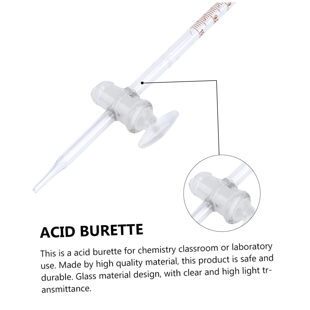 Mobestech 1 Pc Burette Pipette De Titrage D'acide Robinet à Clé PTFE Verre Borosilicaté avec Robinet à Clé en Verre Robinets Porte-Lunettes Verre Propre Clé Basique Cadre Noir Un Verre
