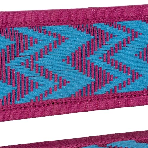 Image of Srima Wooden Bench for Living Room | Handcrafted Sheesham Wood Backrest Bench for Balcony & Garden | Traditional Rajasthani Patio for Outdoor with Cotton Handwoven Rope | Blue and Pink