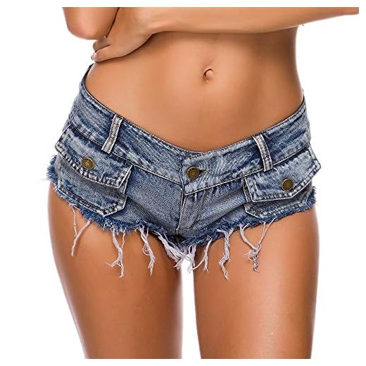 Dam jeansshorts dam knapp låg midja jeansshorts klubb sexiga kläder mode damer kvinnor i alla åldrar (färg: Ljusblå, storlek: XL)