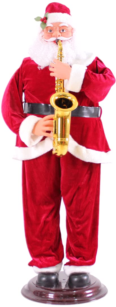 Priya Party Express 5.5 Feet Musical Santa Claus Playing Saxophone Music Christmas Party Decorations Hotel and Store Display Electric Induction Santa Claus