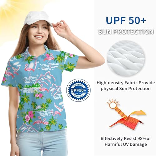 Funny Hawaiian Couple Golf Shirts,Matching Short Sleeve Golf Shirt Moisture Wicking Couple Polo Shirt for Men Women2