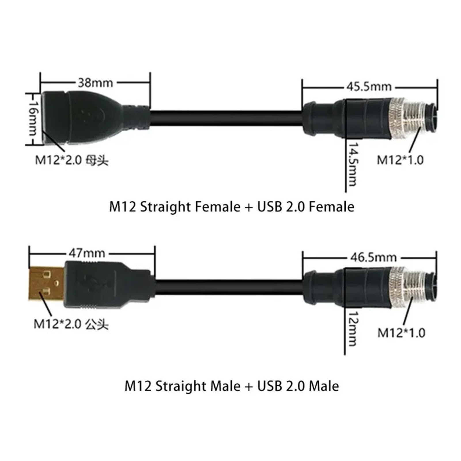 Cable conector M12 a USB, Cable de escáner de 4 y 5 pines a USB, enchufe de Cable de cámara Industrial, línea de extensión macho y hembra de 1-10M USB a M12(Army green,TYPE-A_5 PIN_3 METERS)