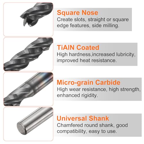 Image of HARFINGTON Carbide Square Nose End Mill Bit 5 /64 inch Cut Dia 4 Flutes TiAlN Coated Milling Cutter for Hardened Steel Metal (5 /64 inch Shank 1 /4 inch Cut Length 1-1 /2 inch Long 30 Degree HRC53-55)