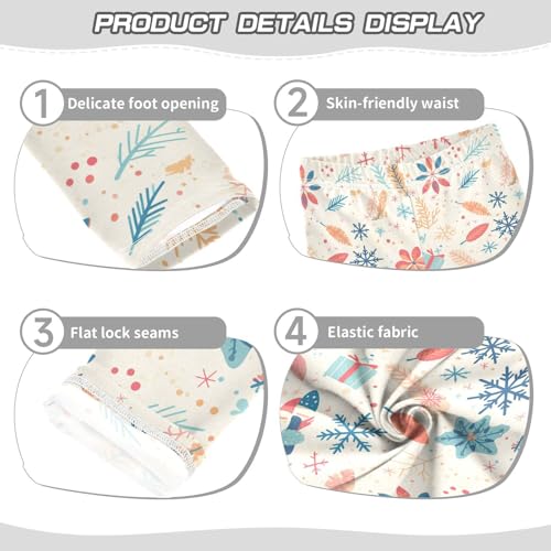 KLL Merry Christmas Winter Leaves Snowflakes Girls Basic Leggings Soft Full Length Leg Yoga Pants Gym3