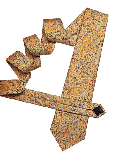 Image of Barry.Wang Floral Ties for Men Flower Necktie with Tie Clip Formal