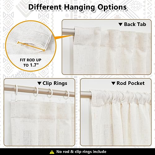 Image of MYSKY HOME Curtains 84 inches Long for Living Room Boho Linen Sheer Drapes Geometric Farmhouse Decor Light Filtering Privacy Protect Soft Touch Treatment Back Tab for Home, 50 inch Wide, Khaki, 2 Panels