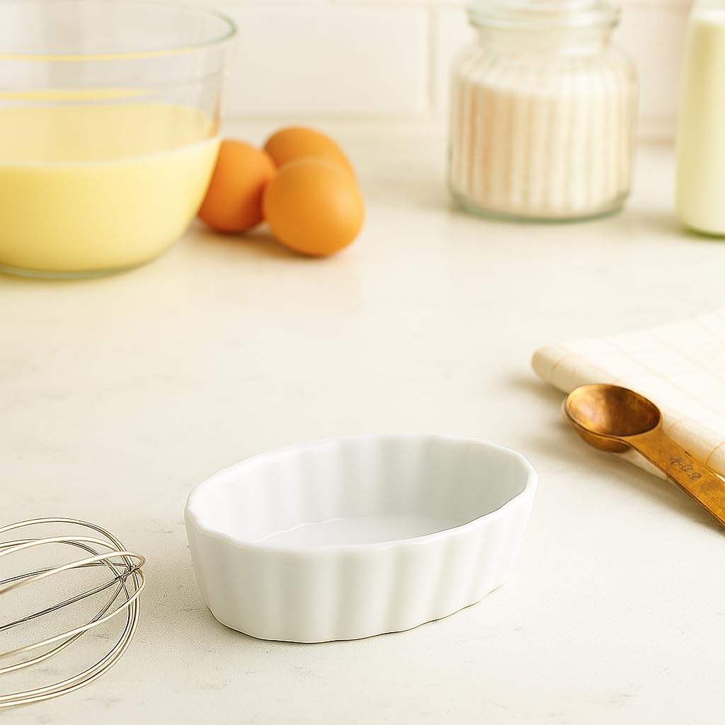 HIC Kitchen Oval Creme Brulee Dish, 5.375-Inch, Fine Porcelain, 6-Ounces