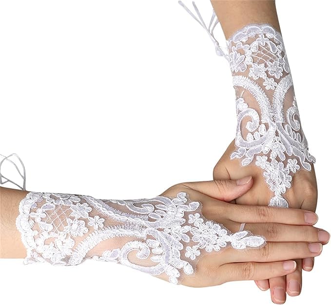 Fingerless Lace Gloves for Women, Floral Pattern, Available in Red, White, Black, Silver, Bridal Wedding Party Accessory