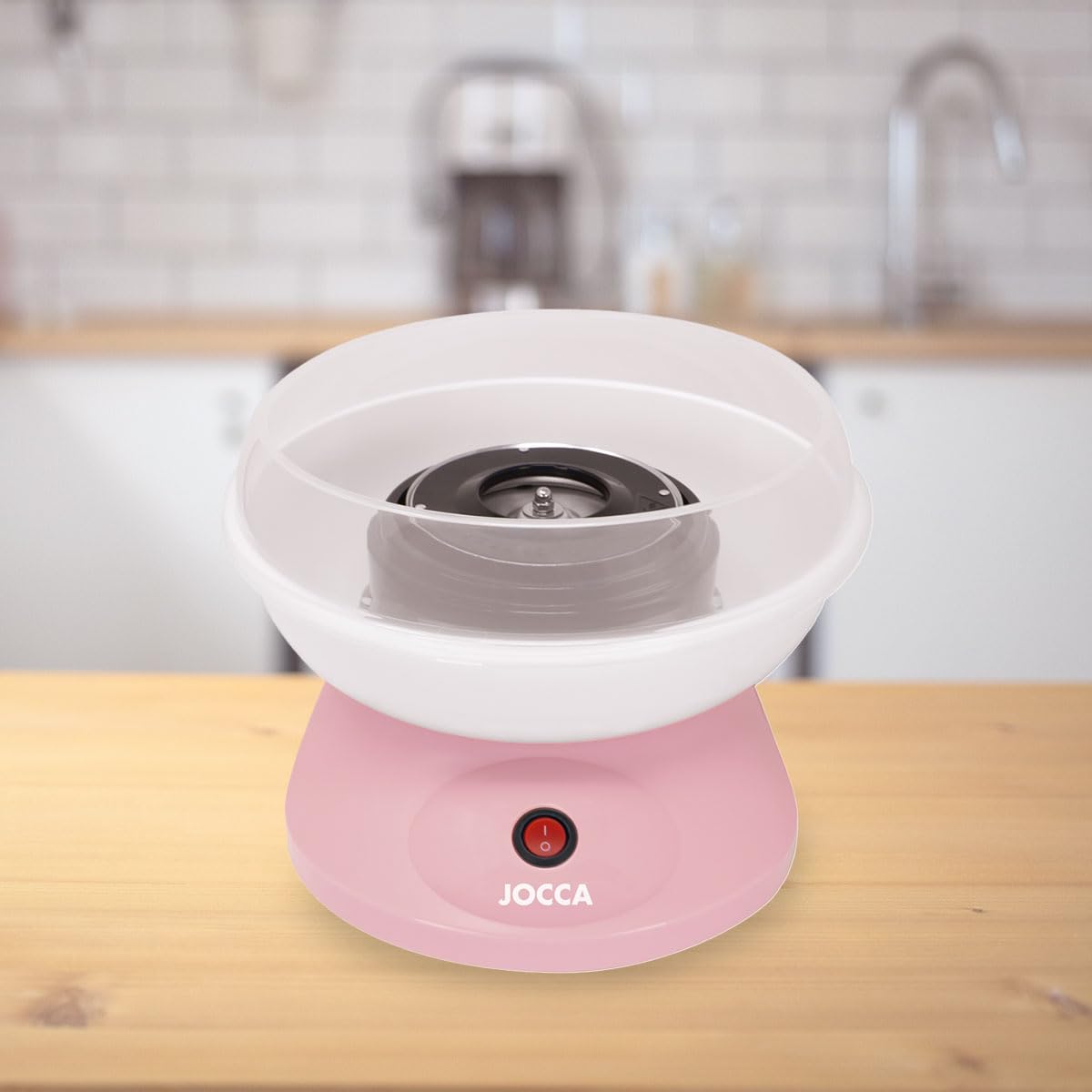 Jocca - Máquina de algodón de azúcar rosa | 520 W | Compatible con caramelos y azúcar común | Incluye cuchara medidora y 10 palitos | Diseño compacto 26×26×17 cm