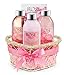 Bath, Body, and Spa Gift Set for Women, in Pink Rose Fragrance, includes a Shower Gel, Bubble Bath, Body Lotion, and Bath Salts, with Shea Butter and Vitamin E to Nourish Skin, a Romantic Gift Idea