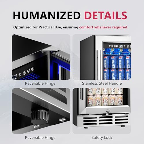 Image of Icyglee 15'' Beverage Refrigerator Cooler - 126 Cans Under Counter Beverage Fridge with LED Light, Built-in Design, Wine Cooler for Home /Kitchen