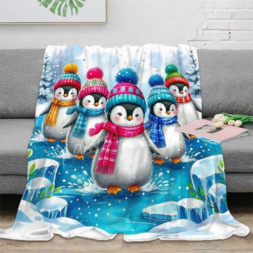 Couverture pingouin idée cadeau originale plaid doux lit microfibre pour anniversaire ado - 2