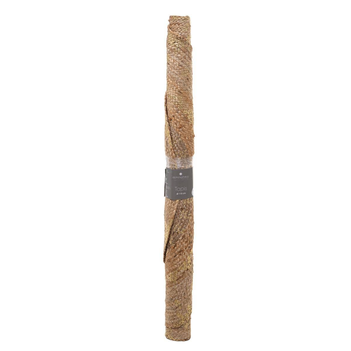 Atmosphera - Tappeto Rotondo, in Iuta con particolari dorati, Diametro: 115 cm, Jute/Doré, cm