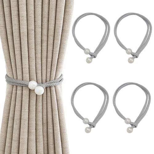 Image of 4 Pcs Curtain Tie Backs, Adjustable Pearl Tie Backs for Curtains, Elegant Polyester Hand-Woven Drapery Holdbacks, Simple Style Curtain Tiebacks Decorative, for Home Hotel Office Window Drapery