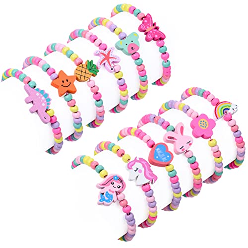 12Stk Armband Mädchen Holz Armbänder für Mädchen Einhorn Armband Schmetterlings Regenbogen Freundschaftsarmband Schmuck Kinder Mitgebsel Kindergeburtstag Mädchen Kindergeburtstag Gastgeschenke Cover