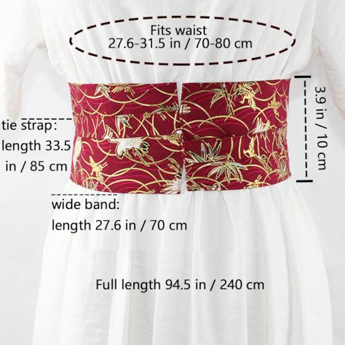 Wide Self Tie Wrap Around Belt Japanese Kimono OBI Print Waist Band Cinch Belt with Tassel for Women2
