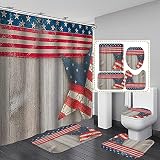 OLEBETY 4PCS/Set Vintage USA Flag Fabric Shower Curtain, Fourth of July Independence Day Patriotic S