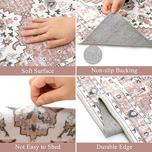 Ileading Boho Pink Runner Rug 2' X 6' Non Slip Runner Rug For Hallway Washable Kitchen Rugs Laundry Room Mats Floor Carpet Runners For Entryway Hallway Kitchen Bedroom, Distressed Pink #TOP3