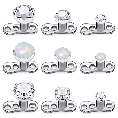 Kridzisw 14G Titanium Dermal Piercing Jewelry Diamond Dermal Tops G23 Hypoallergenic Dermal Base Opal Dermal Anchor 14 Gauge Surgical Stainless Steel Implant Medical Dermal Piercing Jewelry Women Men by Kridzisw - Used condition - US$8.50