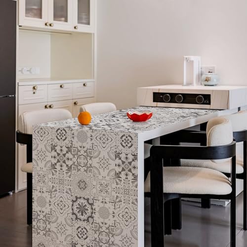 Miniatura 6 de Abyssaly Vinilos Azulejos Adhesivos Baño Cocina, Vinilo Adhesivos Pared Cocinas Blanco Y Gris, Baldosas Pared Baños Decoracion Vintage 30 X 300 Cm