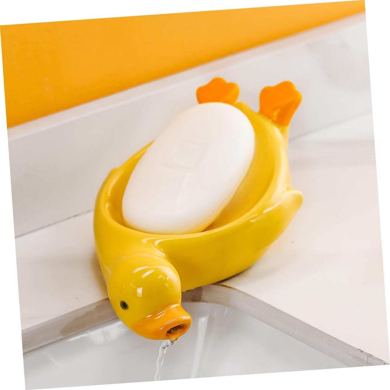 Ceramic Soap Dish Cute Yellow Bird Pattern Self-draining Bathroom Countertop Soap Holder Decorative Shower and Sink Use