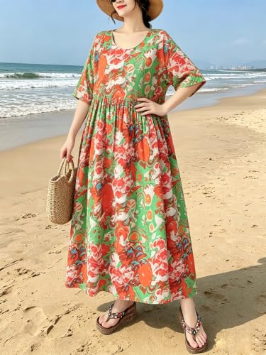 Image of Oversized Dress for Women Flowy Boho Plus Size Dresses Floral Print