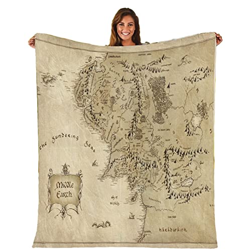 Blanket Middle Earth Map Throw Blanket Ultra Soft Velvet Blanket Lightweight Bed Blanket Quilt Durable Home Decor Fleece Blanket Sofa Blanket Luxurious Carpet for Men Women Kids
