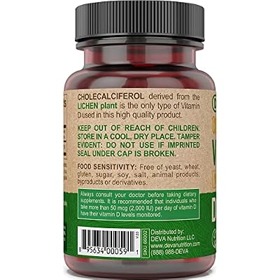 DEVA Vegan Vitamin D3 Supplement - Once-Per-Day Tablet with 1000 IU - Cholecalciferol - Lichen Plant Derived - 90 Small Tablets