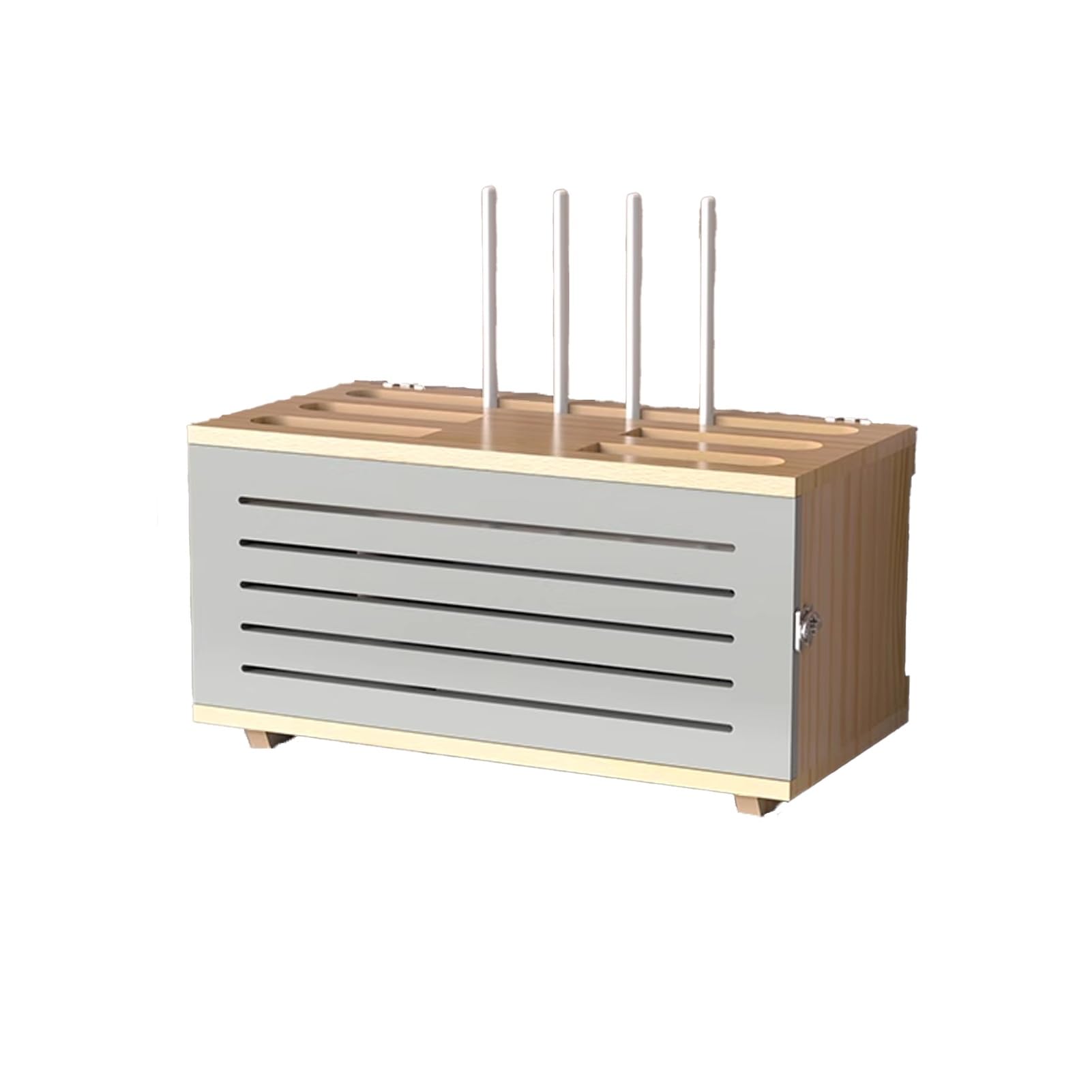 Wooden WiFi Router Storage Box Cable Management Hider Home Media Storage Cabinet Rack Organized Power Strip for Living Room, Office, Bedroom(Natural and Gray A)