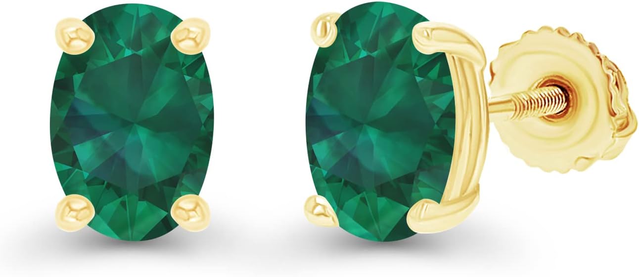 14K Gold Plated 925 Sterling Silver Hypoallergenic 6x4mm Oval Cut Prong Set Genuine Birthstone Solitaire Screwback Stud Earrings